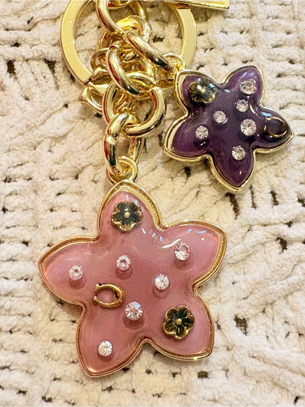 Coach Gold-Tone Pink & Purple Flower Enamel Keychain - Picture 3 of 5